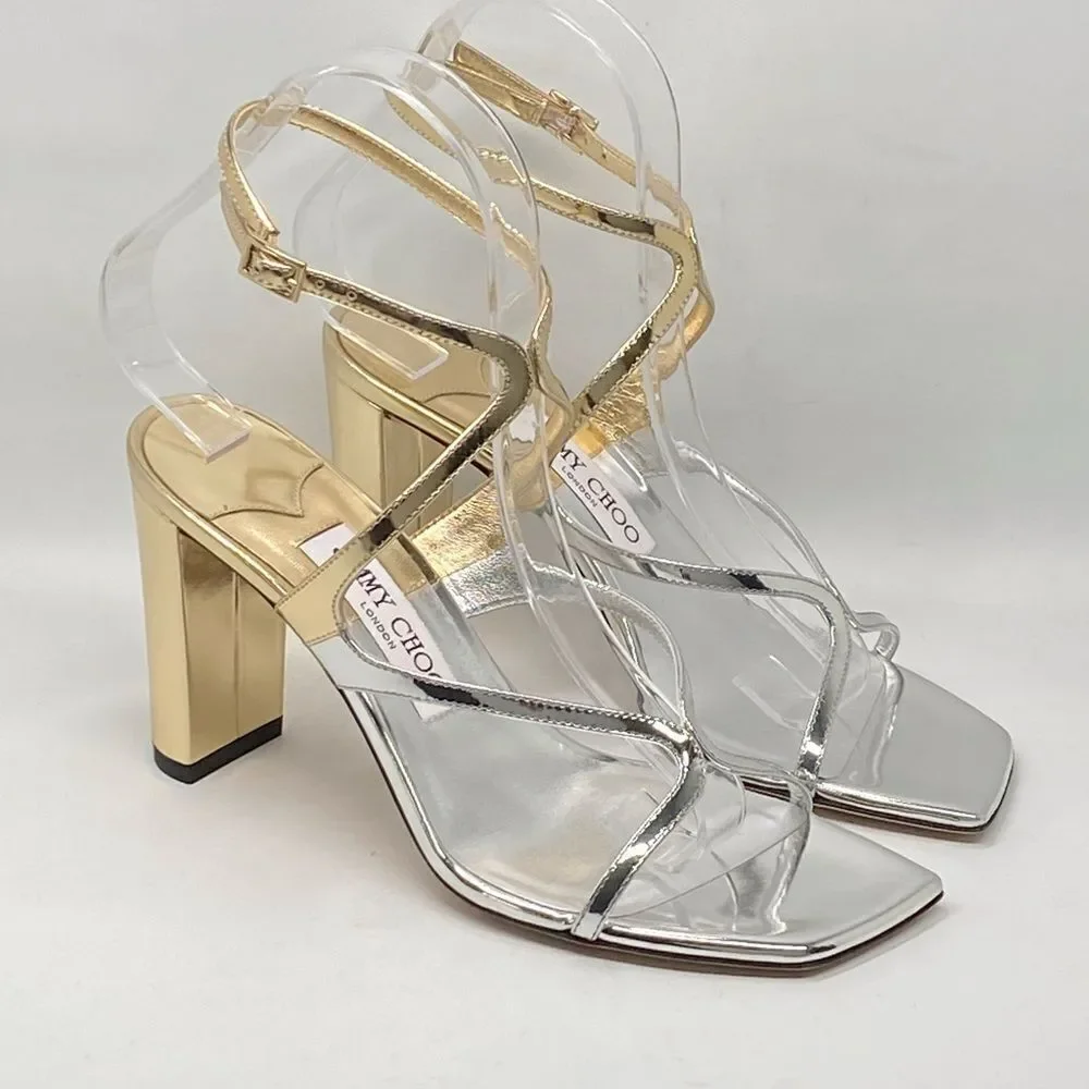 Jimmy Choo Azie 85MM Metallic Leather Sandals size 37